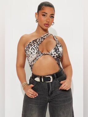 Fashion Nova New Identity One-Shoulder Bodysuit - Leopard